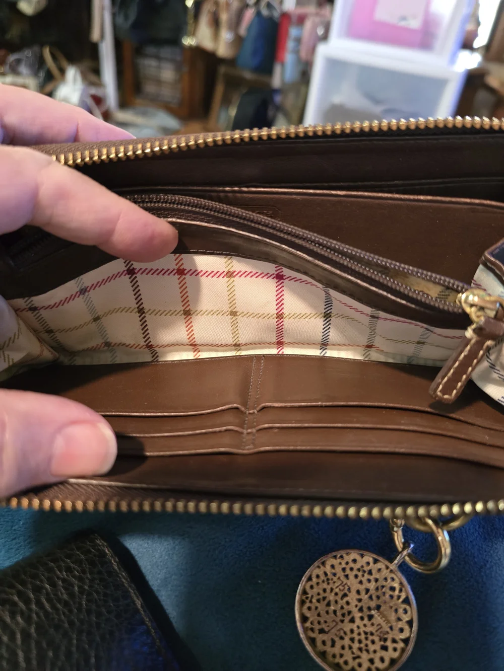 Coach Vintage Brown Signature Zip Wallet Wristlet - Designer Style